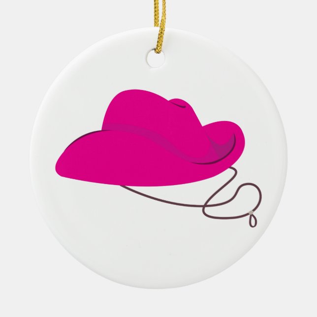 Pink Cowgirl Hat Ceramic Tree Decoration (Front)