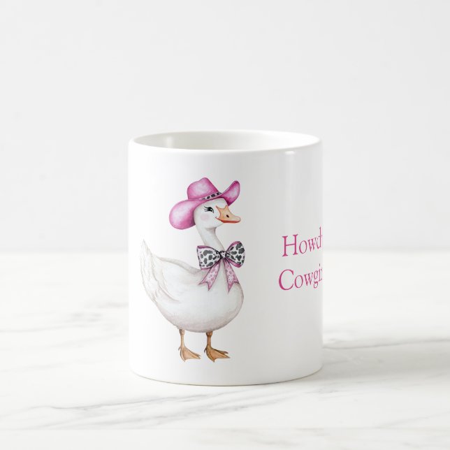 Pink Cowgirl Hat Cow Print Bow Goose Coffee Mug (Center)
