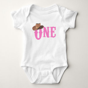Pink Cowgirl Hat Themed ONE 1st Birthday Baby Bodysuit