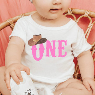 Pink Cowgirl Hat Themed ONE 1st Birthday Baby T-Shirt