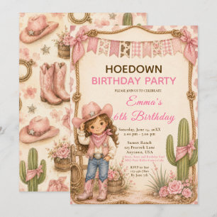 Pink Cowgirl Hoedown Birthday Party Invitation