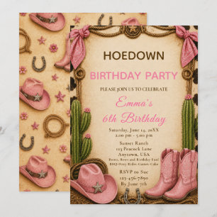 Pink Cowgirl Hoedown Birthday Party Invitation