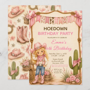 Pink Cowgirl Hoedown Birthday Party Invitation