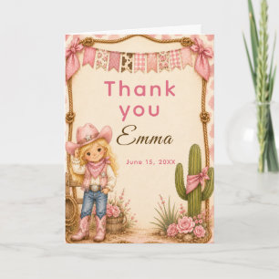 Pink Cowgirl Hoedown Birthday Party Thank You Card