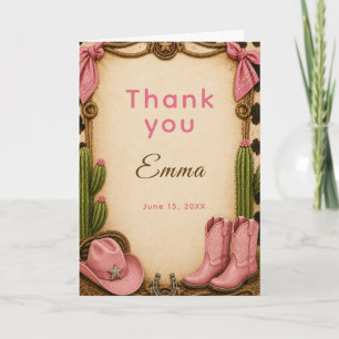 Pink Cowgirl Hoedown Birthday Party Thank You Card