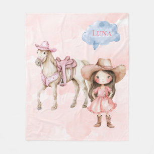 Pink Cowgirl Horse 00th Birthday Party Gift Fleece Blanket