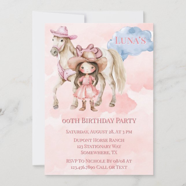 Pink Cowgirl Horse 00th Birthday Party Invitation (Front)