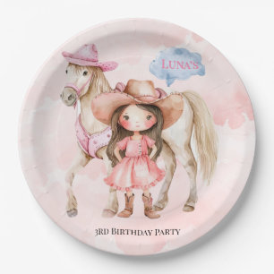 Pink Cowgirl Horse 00th Birthday Party Paper Plate
