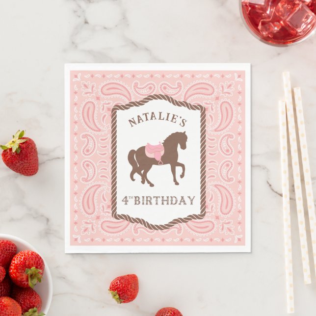 Pink Cowgirl | Horse Silhouette 4th Birthday Napkin (Insitu)