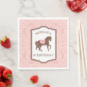 Pink Cowgirl Horse Silhouette 6th Birthday Napkin