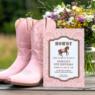 Pink Cowgirl   Horse Silhouette   Birthday   Invitation