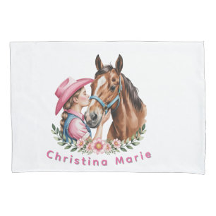 Pink Cowgirl Kissing a Horse Birthday Party Gift Pillowcase