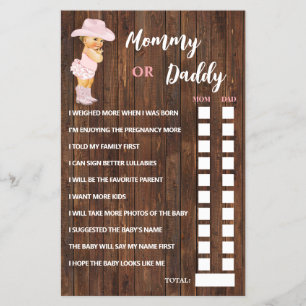 Pink Cowgirl Mum or Dad Said Baby Shower Game Card