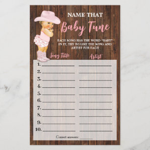 Pink Cowgirl Name that Baby Tune Shower Game Card