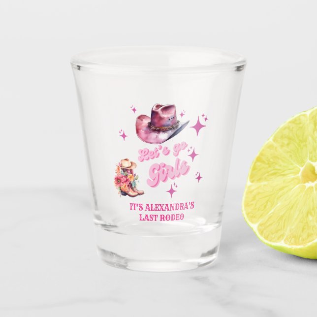Pink Cowgirl Nashville Let's Go Girls Bachelorette Shot Glass (Front)