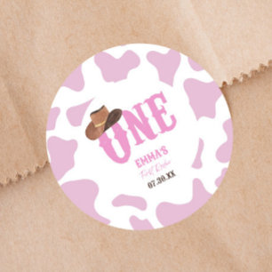 Pink Cowgirl ONE First Rodeo 1st Birthday Party Classic Round Sticker