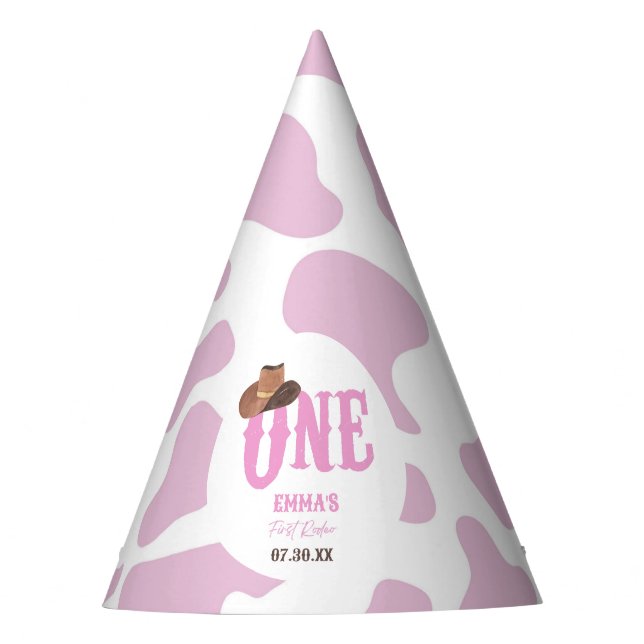 Pink Cowgirl ONE First Rodeo 1st Birthday Party Hat (Front)