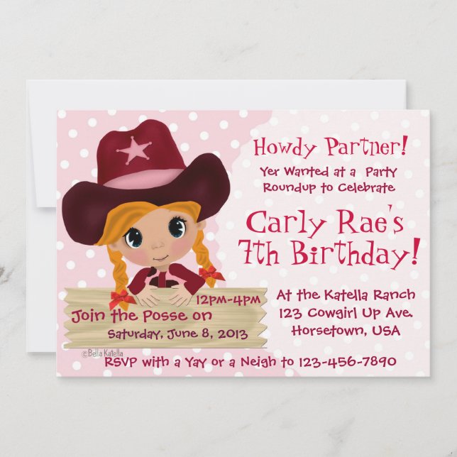 Pink Cowgirl Party Invitation (Front)