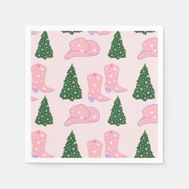 Pink Cowgirl Rodeo Hat Christmas Tree  Napkin (Front)