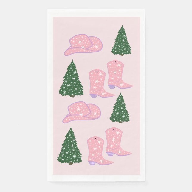 Pink Cowgirl Rodeo Hat Christmas Tree  Napkin (Front)