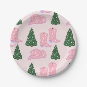 Pink Cowgirl Rodeo Hat Christmas Tree Paper Plate