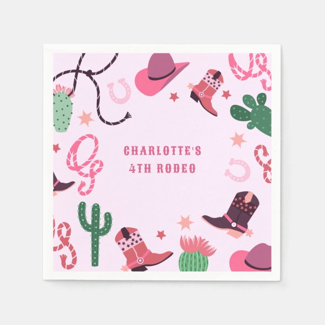 Pink Cowgirl Rodeo Western Birthday Party Napkin (Front)