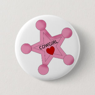 Pink Cowgirl Sheriff Star Button