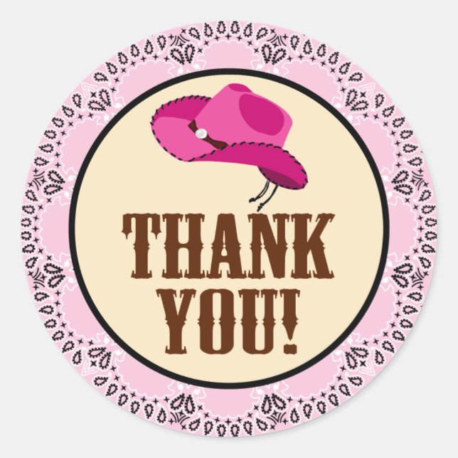 Pink Cowgirl Thank You Stickers (Front)