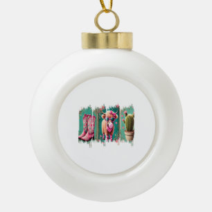 Pink Cowgirl Valentine , Heart  Ceramic Ball Christmas Ornament