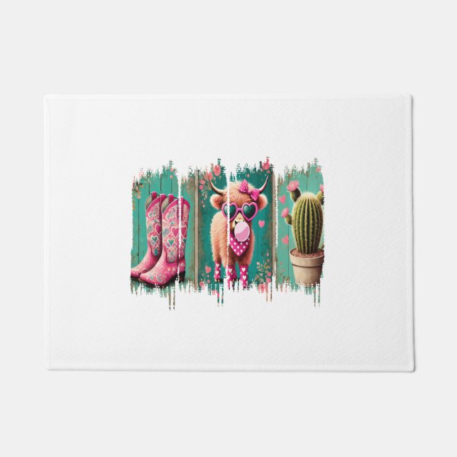 Pink Cowgirl Valentine , Heart  Doormat (Front)