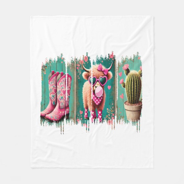 Pink Cowgirl Valentine , Heart  Fleece Blanket (Front)