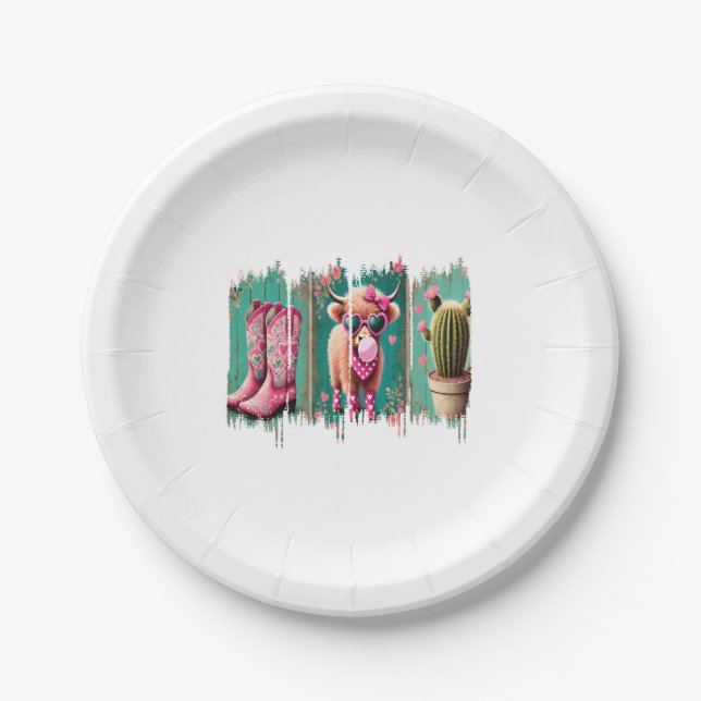 Pink Cowgirl Valentine , Heart  Paper Plate (Front)