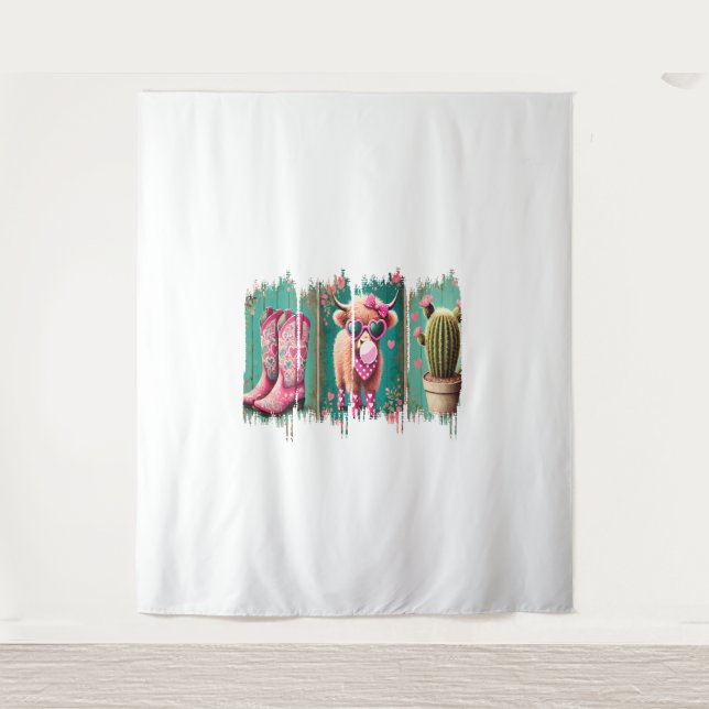 Pink Cowgirl Valentine , Heart  Tapestry (Front)