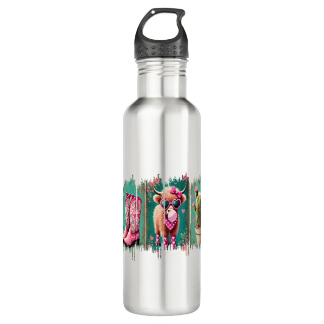 Pink Cowgirl Valentine Png, Heart Png 710 Ml Water Bottle (Front)