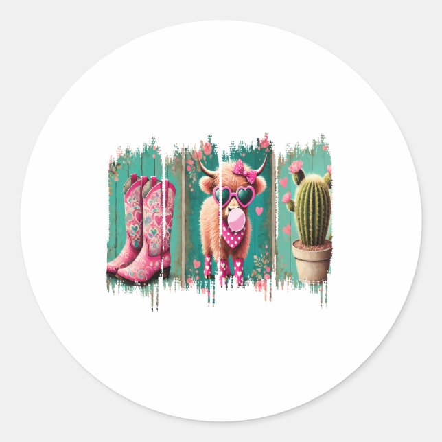 Pink Cowgirl Valentine Png, Heart Png Classic Round Sticker (Front)