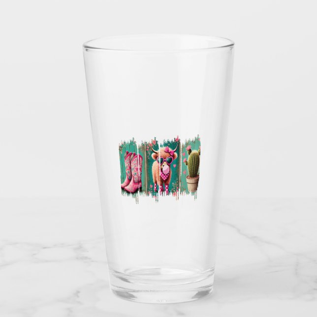 Pink Cowgirl Valentine Png, Heart Png Glass (Front)