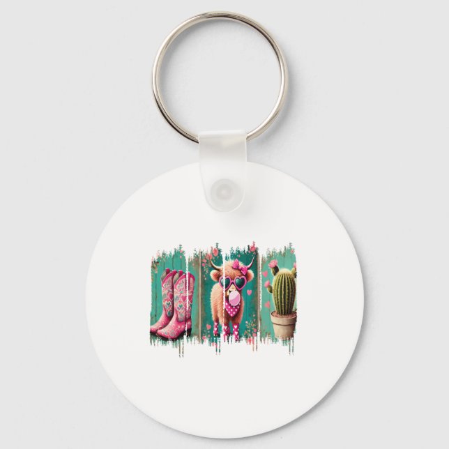 Pink Cowgirl Valentine Png, Heart Png Key Ring (Front)