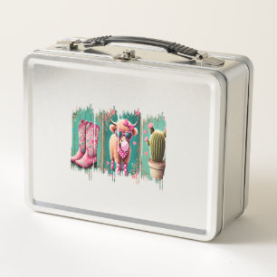 Pink Cowgirl Valentine Png, Heart Png Metal Lunch Box