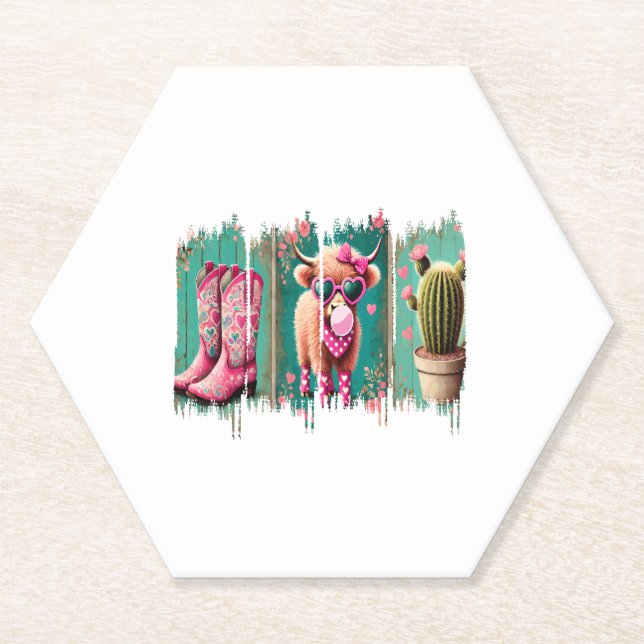 Pink Cowgirl Valentine Png, Heart Png Paper Coaster (Front)