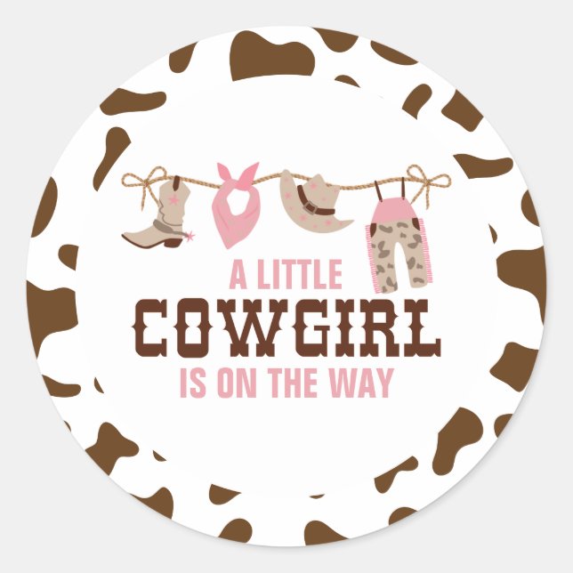 Pink Cowgirl Western Baby Shower Classic Round Sticker (Front)