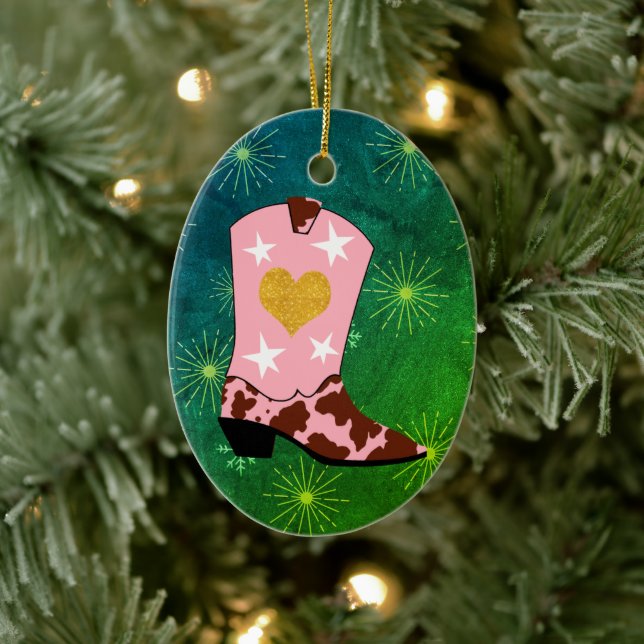 Pink Cowgirl Western Boot Christmas  Ceramic Tree Decoration (Tree)