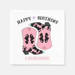 Pink Cowgirl Western Boots Ranch Cowboy Birthday Napkin