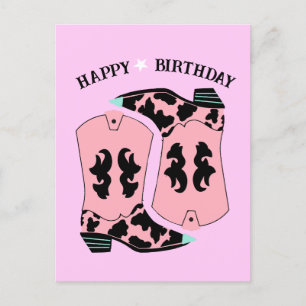 Pink Cowgirl Western Boots Ranch Cowboy Birthday Postcard