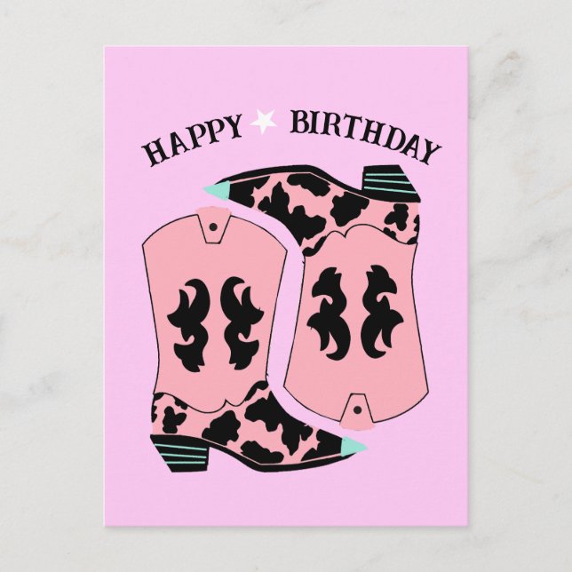 Pink Cowgirl Western Boots Ranch Cowboy Birthday Postcard (Front)