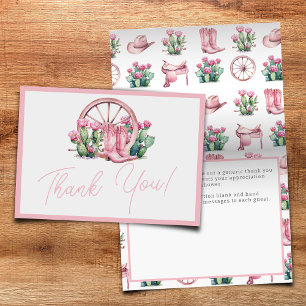 Pink Cowgirl Western Cactus Baby Shower Folding Thank You Card