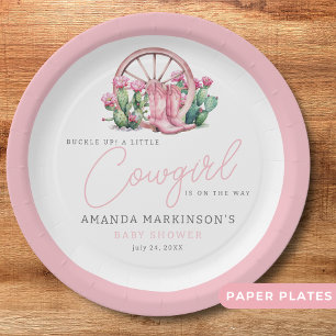 Pink Cowgirl Western Cactus Baby Shower Paper Plate
