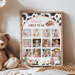 Pink Cowgirl Western First Year Photo Milestone Poster