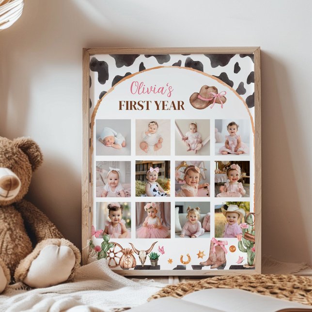 Pink Cowgirl Western First Year Photo Milestone Poster (Creator Uploaded)