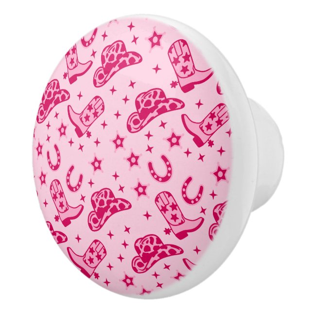 Pink Cowgirl Western Hat Boots Pattern Ceramic Knob (Right)