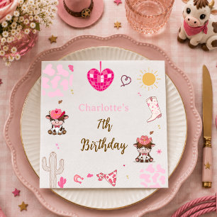 Pink Cowgirl Western highland cow Birthday Napkin